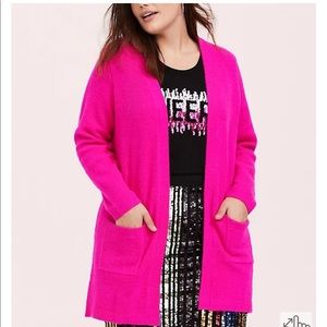HOT PINK KNIT OPEN FRONT CARDIGAN